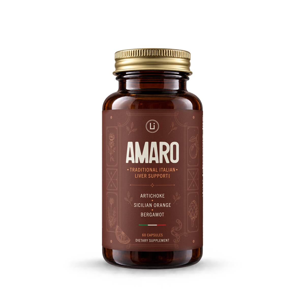Amaro by Lifeblud bottle: traditional Italian liver support with artichoke, Sicilian orange and bergamot, 60 capsules